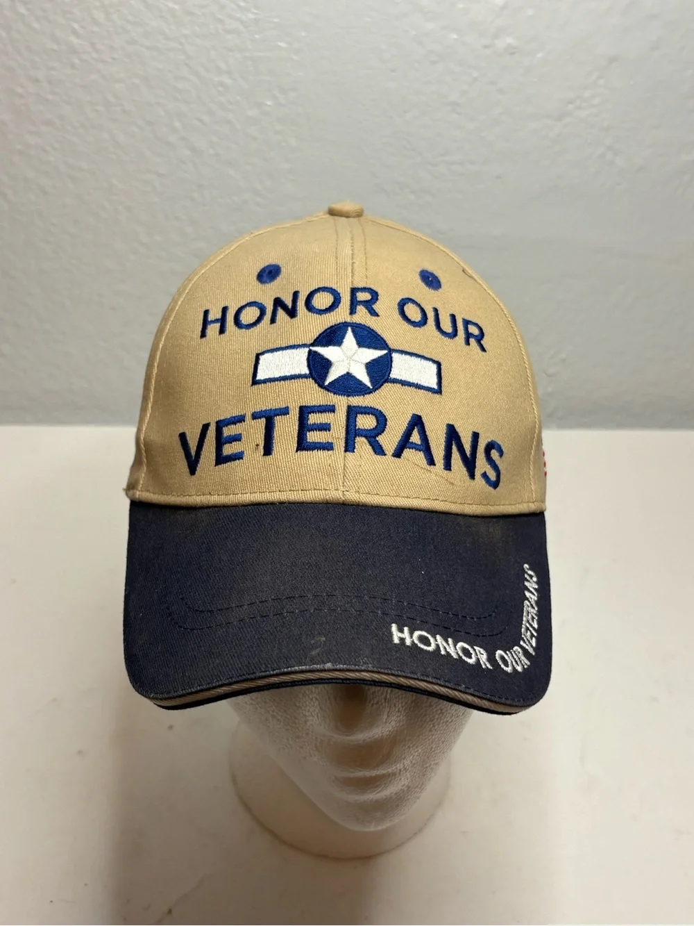 Embroidered Two-Tone Cap - Khaki & Navy